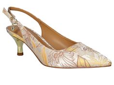 J. Renee Ferryanne - Women's Shoes : White/Yellow : The J. Renee® Ferryanne is a classic pointed-toe heel that will always exude poise and polished. Slingback with buckle closure. Padded insole. Pointed toe design. Low heel. Fabric upper. Lining, insole, and outsole made of synthetic material. Imported. Weight of footwear is based on a single item, not a pair. Bold Shoes, Ankle Injury, Low Heel Pumps, Evening Shoes, Silver Shoes, Shoes White, Slingback Pump, Toe Designs, Kitten Heel