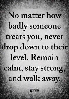 a quote that says no matter how bad someone treats you never drop down to their level remain