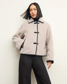 Eli Jacket - Sherpa Knit :: Travertine – M.M.LaFleur Coat Trends, Shearling Coat, Sherpa Jacket, Chunky Sweater, Sherpa Lined, Women Supporting Women, Work Fashion, Wool Jacket, Her Style