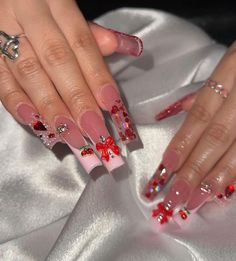 Bling Nail Designs, Chola Nails, Pink Bling Nails, Quinceanera Nails, Diy Acrylic Nails, Edgy Nails, Grunge Nails, Colored Acrylic Nails