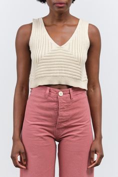 Atelier Delphine Cropped Rib Top in Cream Luxury Chic Ribbed Crop Top, Luxury Cream Ribbed Top, And Other Stories Cropped Beige, Luxury Ribbed Crop Top, Arket Straight Cropped, Cream Knitted Tops, Annie Costello Brown, Knitted Crop Tank Top, Rib Top