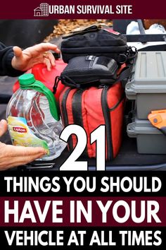 the back of a car filled with luggage and items to pack up for an urban survival site