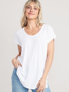 Luxe Voop-Neck Tunic T-Shirt for Women | Old Navy Plus Size Peplum, Blue And White Shorts, Black Short Sleeve Shirt, Old Navy Maternity, Scoop Neck Tee, Knit Tunic, Wardrobe Basics, Old Navy Women, T Shirt For Women