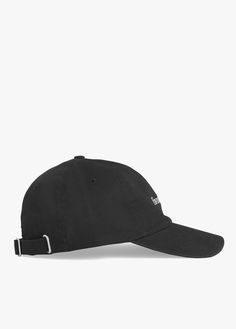 a black hat with white logo on the side