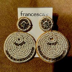 Francesca White And Rhinestone Earrings Nwt Stunning! Adjustable White Crystal Earrings, Handmade White Crystal Round Earrings, Handmade White Crystal Earrings, Adjustable White Party Earrings, Adjustable White Earrings For Parties, White Beaded Crystal Earrings For Party, White Beaded Round Earrings For Party, White Beaded Drop Crystal Earrings, White Beaded Crystal Drop Earrings