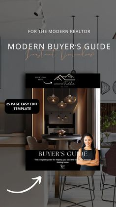 the modern buyer's guide is displayed in front of a kitchen with bar stools