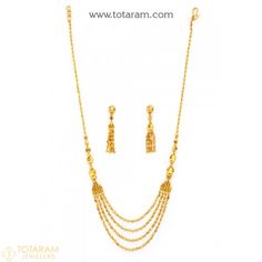 22K Gold Long Necklace & Drop Earring Set - 235-GS3094 - Buy this Latest Indian Gold Jewelry Design in 22.450 Grams for a low price of $1,261.99 Elegant Festive Jewelry With Chain Detail, Elegant Festive Chain Jewelry, Festive Elegant Chain Jewelry, Elegant Festive Jewelry With Adjustable Chain, Festive Elegant Jewelry With Adjustable Chain, Elegant Chain Jewelry For Celebration, Traditional Formal Jewelry With Chain, Gold Necklace Sets, Indian Gold Jewellery Design