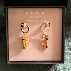 New Baublebar School Bus Field Trip Hoop Earrings Teacher Back To School Brand New Item With Box Baublebar "Field Trip" School Bus Earrings Approximate Measurements -Length: 1/2" -Height: 1 5/8" Weight: 2.3oz (Before Any Packaging)