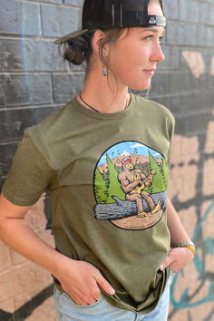 You asked, we listened -- our Jammin Bigfoot T-Shirt is now available for Adults! Jammin' Bigfoot, along with the other characters, was designed bya local Colorado artist. Jammin' Bigfoot is doing what we all love to do after a day in the Colorado wilderness, kickin' back and enjoying. For all you believers out this is the perfect tee for you. Colorado Artists, All Love, Military Green, Love Is All, Colorado, Unique Designs, Take That, Green, T Shirt