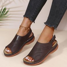 2022 Summer Women Platform Rome Sandals PU Leather Wedges Beach Sandalias Woman Open Toe Solid Casual Shoes Plus Size 43 Beige-35 Roman Sandals, Mary Jane Heels, Grey Shoes, T Strap Sandals, Fashion Sandals, Leather Wedges, Up Shoes, European Fashion, Womens Slippers