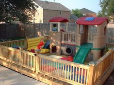 a child's play area in a backyard