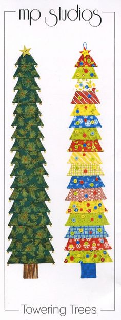 Towering Trees Trees Quilt, Christmas Sewing Patterns, Tree Quilt Pattern, Christmas Tree Quilt, Christmas Sewing Projects, Holiday Sewing, Fabric Christmas Trees, Paper Wall Hanging, Quilt Sewing Patterns