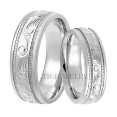 Hand Engraved His and Hers Platinum Wedding Bands - LTB JEWELRY Engraved Wedding Bands, Wedding Rings Matching, Hand Engraved Wedding Band, Star Wedding Band, Matching Wedding Band Sets, Matching Wedding Ring Sets, Rings Matching, Bands Rings, Engraved Wedding Rings