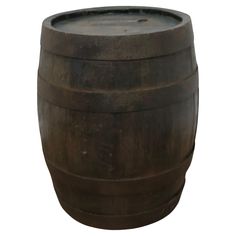 an old wooden barrel sitting on top of a white background with the lid down and no one around it