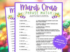 mardi gras phrase match is shown in purple