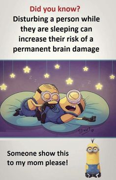 a minion is laying on top of another minion in the background with caption that reads, did you know? distrubing a person while they are sleeping can increase their risk of a permanent brain damage