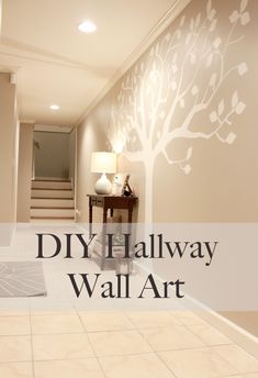 an empty hallway with the words diy hallway wall art on it's side