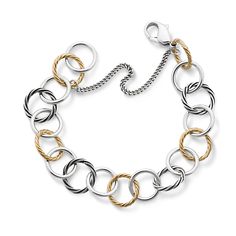 Whether worn alone or as charm bracelet, our elegant Gold and Silver Loops Bracelet creates a distinctive look with a combination of metals and textures. James Avery Charm Bracelet, James Avery Bracelet, Charm Holder Necklace, Charm Bracelets For Girls, James Avery Charms, Classic Bangles, Leather Charm Bracelets, Buy Gold And Silver, Gold And Silver Bracelets