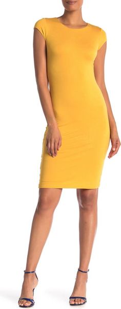 Cap Sleeve Bodycon Dress | Nordstromrack Stretch Midi Dress For Summer, Spring Stretch Midi Dress Knee-length, Stretch Summer Midi Dress, Casual Cap Sleeve Mini Dress For Spring, Summer Stretch Mini Dress With Cap Sleeves, Spring Stretch Mini Dress With Cap Sleeves, Casual Midi-length Bodycon Dress, Casual Solid Color Midi Bodycon Dress, Spring Stretch Knee-length Bodycon Dress