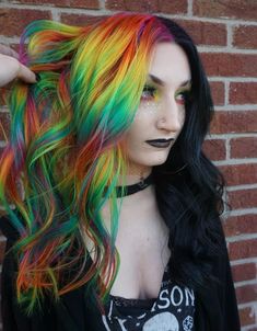 Rainbow Split Dye Hair, Four Way Split Dyed Hair, Blue And Orange Split Dye, Rainbow Split Dye, Vivid Hair Color Split Dye, Split Dyed Hair Black And Rainbow, Split Dye Hair, Gemini Hair, Split Dye