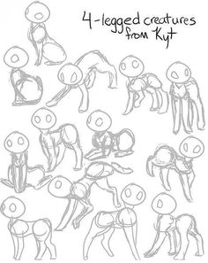 an image of how to draw cartoon characters with different poses and expressions for each character