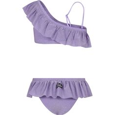 Color: Purple Purple bikini composed of top and bottom. One-shoulder top with adjustable strap, ruffles on the front and back; swim briefs with elastic waist and ruffles. It is embellished with all-over lurex and logo patch on the back. Made in Italy 64% Viscose, 17% Polyester, 15% Polyamide, 4% Elastane. Hand wash. Purple Ruffled Swimwear For Swimming, Beach Season Ruffled Swimwear, Purple Beachwear Swimwear, Purple Ruffled Swimwear For Beach, Purple Ruffled Beachwear Swimwear, Zegna Shoes, Saint Barth, Swim Brief, Kenzo Kids