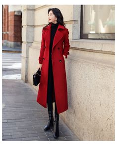 Winter Overcoat, Dragon Phoenix, Winter Fashion Coats, Thick Wool, Linen Pants Women, Red Coat, Double Breasted Coat, Solid Clothes