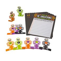 halloween themed stationery for kids to make their own skeleton character sticky notepads