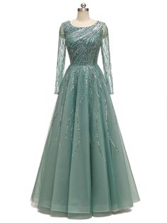 Mormon Prom Dresses, Prom Dresses Long Sleeve, Green Sparkly Dress, Uzun Boy, Sage Green Dress, Green Tulle, Fantasy Dresses, Bridesmaid Dresses Online, Satin Bridesmaid Dresses