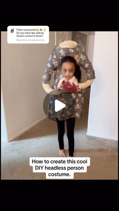 Jen Watson | Cleaning, Organizing, Home Tips & more. on Instagram: "How to make a DIY headless person costume. If making it a boy version simply use a long trench coat instead and stick your head through the third button area.🎃
.
.
.
.
.
.
.
.
.
.
.
.
.
.
.
.
.
.
.
.
.
#howto #coolcostumes #halloweencostume #halloween 
#halloweencostumeideas #costumeideas #headlesscostume #opticalillusion #illusion #trickortreat #halloweentime #halloween2024
#diycostume #diyhalloween #halloweenideas #costumetutorial #homemadecostume #diyhalloweencostume #halloweenparty #diy" Easy Costumes To Make At Home, Original Diy Halloween Costumes, Halloween Home Made Costumes, How To Make Headless Halloween Costume, Kids Costumes Halloween, Holloween Costume Ideas Home Made, Head On Plate Halloween Costume, Home Made Halloween Costumes Kids, Dress Up Party Ideas Costumes