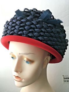 Hat looks black until you see it in bright light, actually is very dark blue. Appears to be size 7, approx 22" circumference. Cute Cat Outfits, Cat Outfits, Red And Light Blue, Large Brim Hat, Very Dark Blue, Types Of Hats, Pillbox Hat, Looks Black, Bright Light