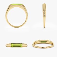 Arielle Capture the essence of August with the Natural Peridot Ring, a radiant symbol of summer's warmth and vitality. Crafted in your choice of 14k or 18k solid gold, this ring showcases a vibrant green peridot, the birthstone for August, elegantly displayed in a modern channel setting. Its understated design and timeless beauty make it a perfect addition to any jewelry collection. - Handmade- Solid Gold- Natural Peridot- Total Peridot Carat Weight: 0.93 ctw- Height of the Setting: 2.9 mm- Ring Heirloom Peridot Ring As Gift, Classic Peridot Birthstone Ring, Heirloom Peridot Gold Rings, Peridot Gemstone Ring Gift, Peridot Signet Ring, Channel Setting, A Daughter, Initial Ring, Peridot Ring