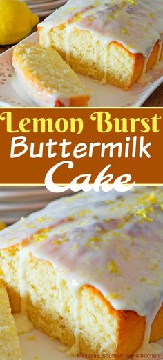 lemon burst buttermilk cake on a white plate