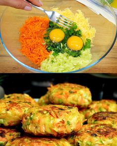 there are two pictures of food in the same bowl and one has eggs on it