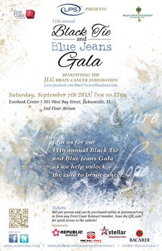 an advertisement for the black tie and blue jeans gala