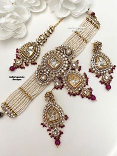 Premium quality Kundan pearls Choker comes with gorgeous Earrings and Tikka/ Indian Jewelry/Unique Polki and Kundan Jewelry/wine purple  All items are shipped from Brampton, Ontario, Canada. If you need your item by a certain day, please reach out to us for express delivery option before placing the order so that we can update the shipping for you. Standard shipping/delivery timeline Below are the delivery timeline estimates. We dispatch all orders by the next business day. ---> USA delivery tim Elegant Purple Kundan Necklace For Festive Occasions, Elegant Purple Kundan Necklace For Wedding, Traditional Pearl Bridal Sets For Party, Indian Jewelry Set, Pearls Choker, Kundan Choker Set, Brampton Ontario, Wine Purple, Kundan Jewelry