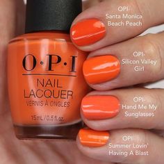 Laurie on Instagram: "Swipe ⬅️ to see all my comparisons for {Silicon Valley Girl} from the ✨new✨ @opi Me, Myself & OPI Spring 2023 Collection! My full review with live swatches and comparisons is up on my YouTube channel. Link in my bio. Polishes are available now @beyondpolish. Use my code GOLAURIE10 a discount😀. Link to shop in my bio as well. #siliconvalleygirl #opisiliconvalleygirl #orangenails #orangepolish #siliconvalleygirlcomps #gopolishedcomps . . #nails #nailpolish #polishwithbeyond Opi Nail Polish Swatches, Opi Orange Nail Polish, Opi Spring 2023 Collection, Opi Spring 2023, Opi Polish, Spring Nail Polish, Orange Nail Polish