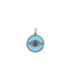 Silver Diamond Turquoise Evil Eye Coin Charm Blue Diamond Evil Eye Jewelry, Blue Diamond Jewelry With Diamond Eyes, Blue Sterling Silver Jewelry With Diamond Eyes, Sterling Silver Turquoise Evil Eye Jewelry, Silver Diamond Jewelry, Gold Rosary, Diamond Evil Eye, Evil Eyes, Lock Necklace