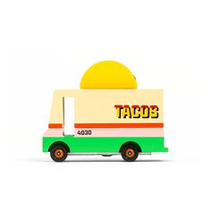 Taco Van, Shop Sweet Lulu Taco Food Truck, Orange Wheels, Wooden Toy Cars, Taco Truck, Ice Cream Van, Vans Kids, Play Vehicles, Paint Stripes, Food Trucks