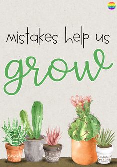 there are many potted plants with the words make help us grow