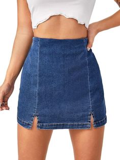 Floerns Women's Casual Split Hem High Waist Denim Skorts Skirt Shorts at Amazon Women’s Clothing store Concert Outfit Ideas, Denim Skort, High Waisted Denim Skirt, Curvy Hips, Skirt Shorts, High Waist Denim, Casual Night Out, M F, Womens Casual