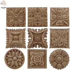 six different carved designs in the shape of flowers