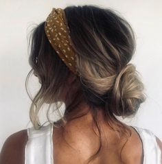 Messy Bun Updo with a Headband Knotted Headband Hairstyle, Hairband Hairstyle, Updo With Headband, Second Day Hairstyles