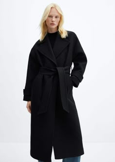 Maxi lapel manteco wool coat -  Women | Mango USA Zara Wool Coat, Minimal Closet, Black Closet, Outfit Links, Mango Outlet, Black Wool Coat, Wool Coat Women, Maxi Coat, Classic Wardrobe Staples