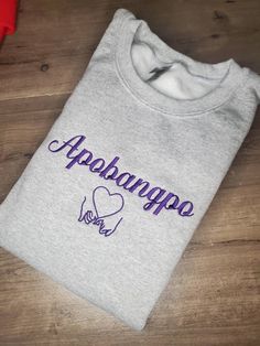 Gray Crew Neck Sweater With Embroidered Logo, Gray Crew Neck Sweatshirt With Embroidered Graphics, Embroidered Gray Crew Sweatshirt, Gray Embroidered Crew Sweatshirt, Gray Embroidered Crew Neck Sweatshirt, Embroidered Gray Long Sleeve Sweatshirt, Bts Embroidery, Purple Embroidery, Bts Shirt