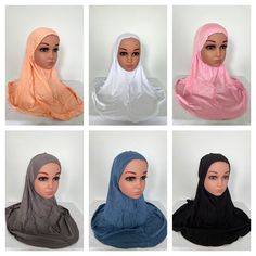 These lovely 1 piece hijabs are a perfect addition to any hijab wardrobe.  They are quick and easy to wear.  It is a comfortable 95% cotton & 5% Spandex fabric that is used.  "S" size, 30cm (from chin to chest).  It is a good size for those ages between 6-10 Great for any seasons, breathable lightweight material.  Thank you for shopping with us! Solid Stretch Khimar, Casual Stretch Hijab In Solid Color, Casual Stretch Solid Color Hijab, Casual Cotton Hijab, Hijab Wardrobe, Al Amira, Head Coverings, Muslim Kids, Head Covering