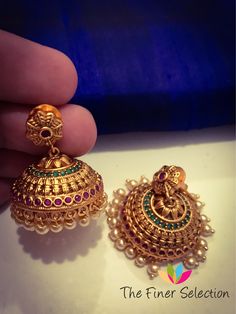 Buttalu Gold, Gold Jhumka Earrings, Flower Model, Gold Earrings Wedding, Antique Jewelry Indian, Gold Pendant Jewelry, Safe Box, Green Stones, Gold Ring Designs