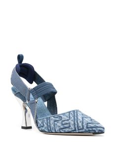 FENDI Colibrì 85mm Denim Sandals - Farfetch Denim Heels, Denim Sandals, Versace Outfit, Chanel 2, Iconic Bags, Boot Pumps, Blue Sandals, Washed Denim, Summer Beach Wear