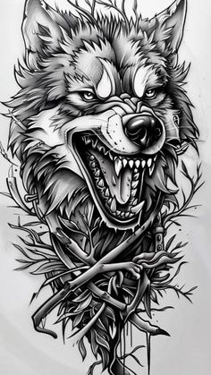 Angry Wolf Tattoo Design, Snarling Wolf Tattoo, Wolf Drawing Tattoo, Werewolf Tattoo, Cool Tattoo Drawings, Bike Tattoos, Armband Tattoo Design, Full Arm Tattoos, Wolf Tattoo Design