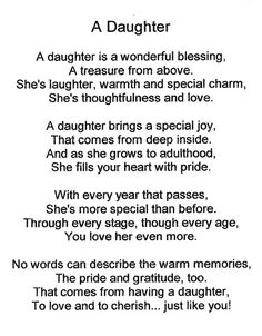 a poem written in black and white with the words daughter